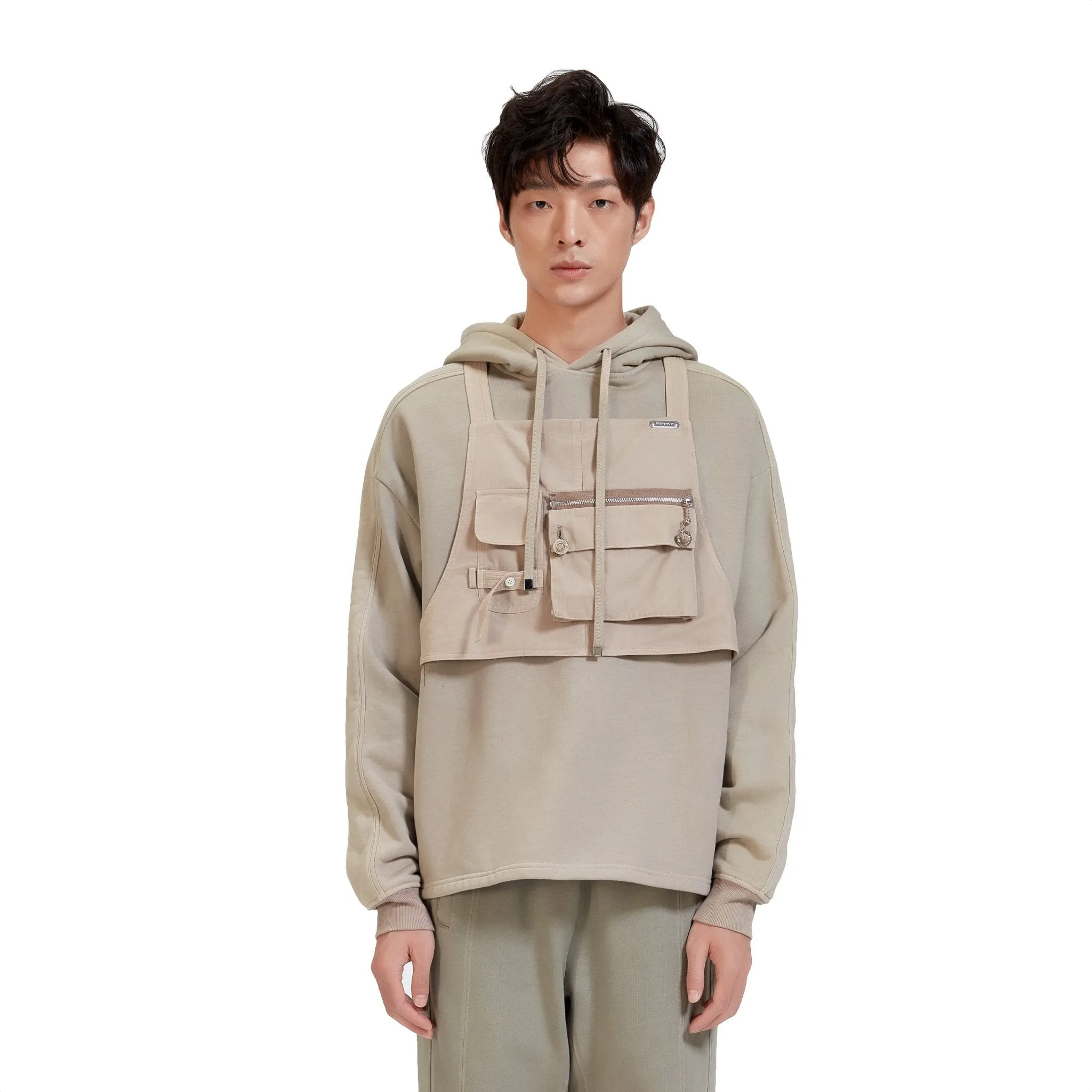 Warm Grey Pocket Vest Harness Hoodie