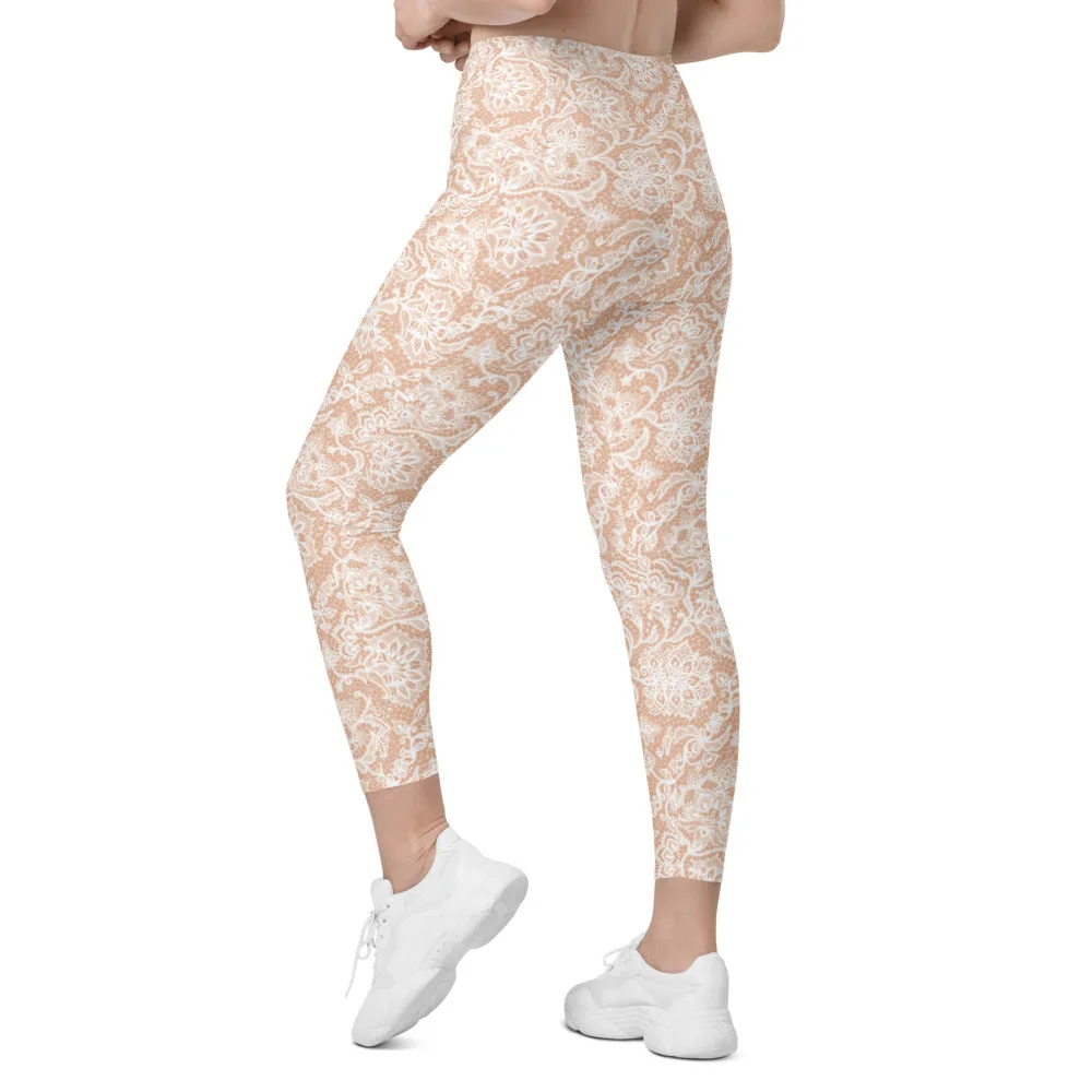White Faux Lace Leggings with Pockets