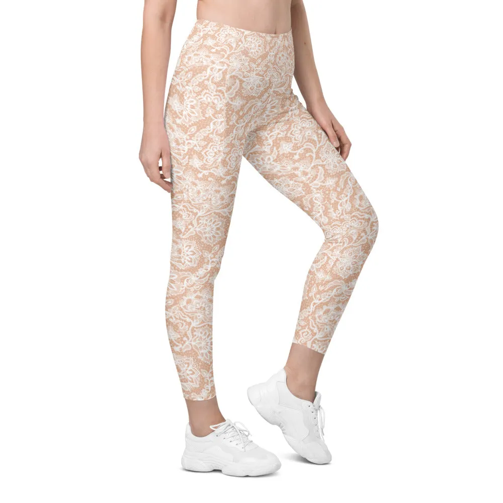 White Faux Lace Leggings with Pockets