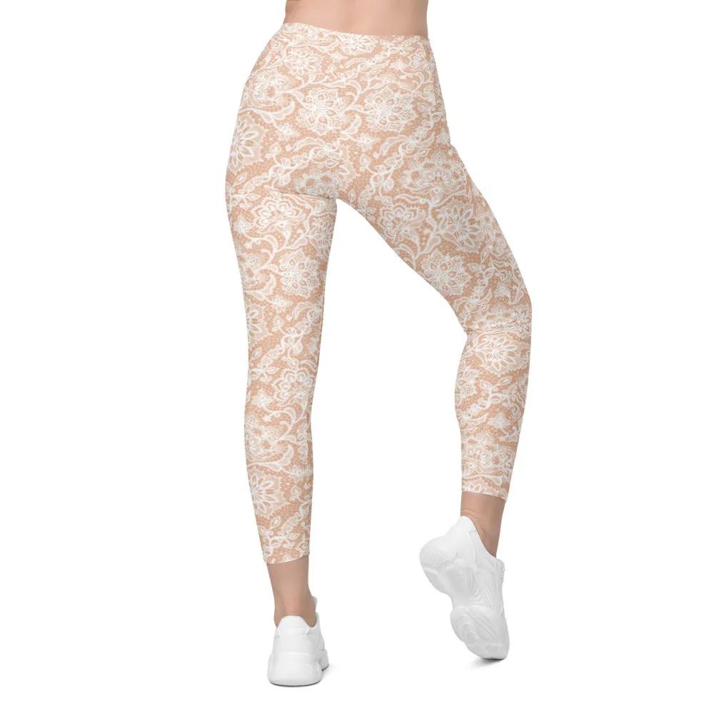 White Faux Lace Leggings with Pockets