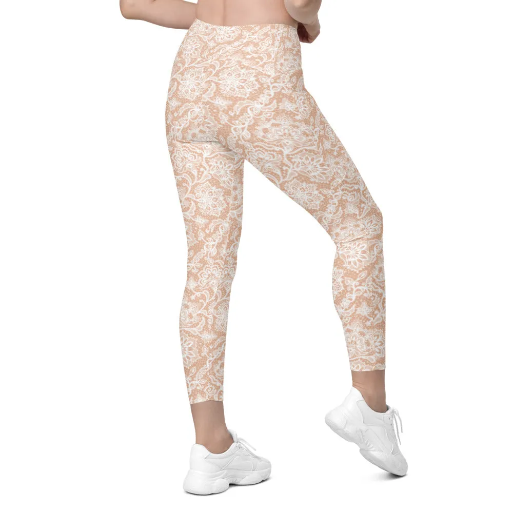 White Faux Lace Leggings with Pockets
