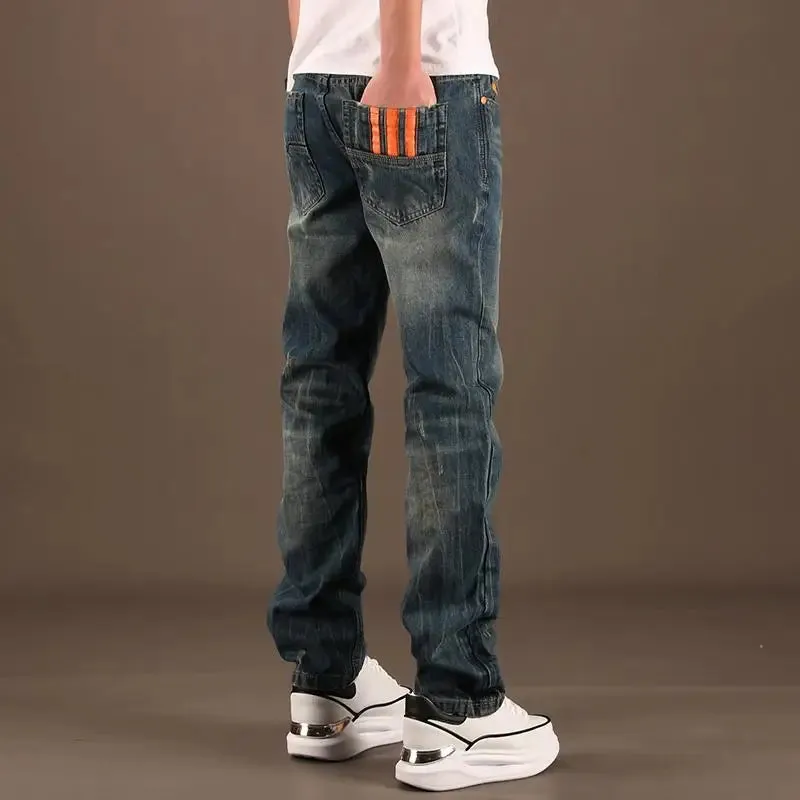 Wiaofellas  -  Male Cowboy Pants Retro with Print Spring Autumn Trousers Straight Graphic Clothing Grunge Y2k Men's Jeans Korean Fashion Washed