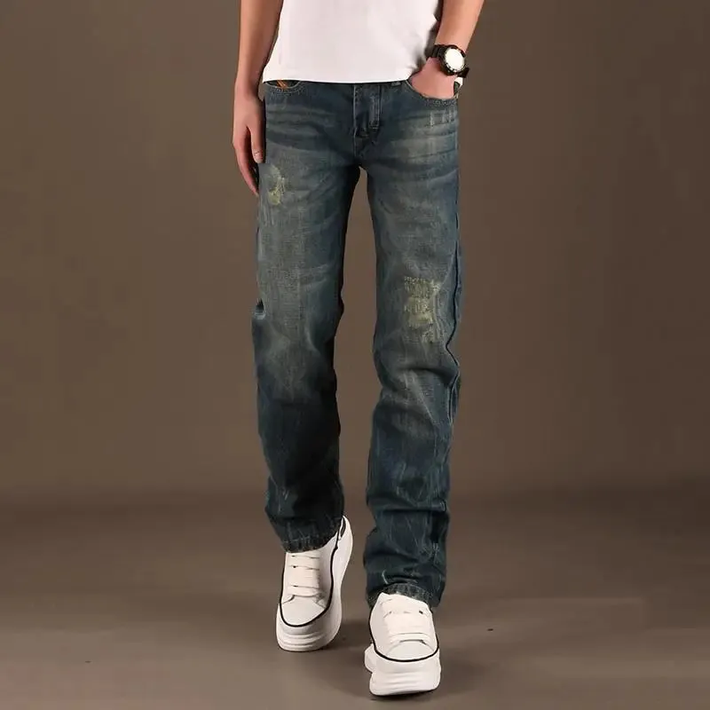 Wiaofellas  -  Male Cowboy Pants Retro with Print Spring Autumn Trousers Straight Graphic Clothing Grunge Y2k Men's Jeans Korean Fashion Washed