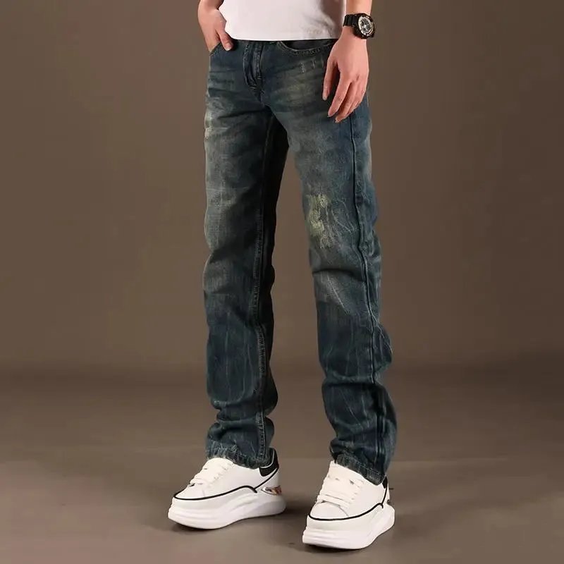 Wiaofellas  -  Male Cowboy Pants Retro with Print Spring Autumn Trousers Straight Graphic Clothing Grunge Y2k Men's Jeans Korean Fashion Washed