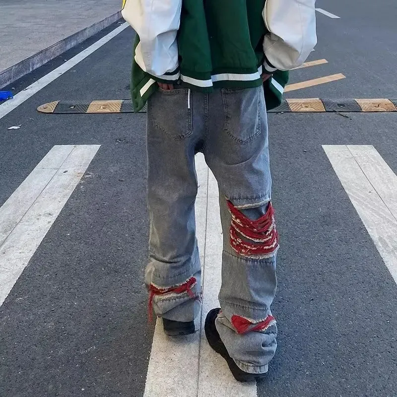 Wiaofellas  -  Ropa Grunge Y2K Streetwear Baggy Ripped Stacked Jeans Pants Men Clothing Kanye Women Straight Denim Trousers Pantaloni Uomo