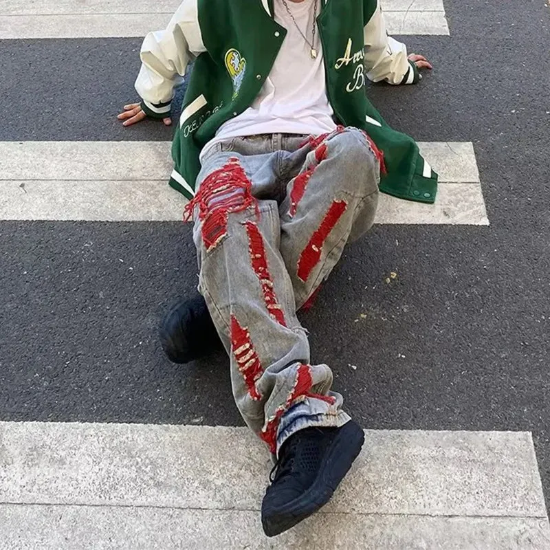 Wiaofellas  -  Ropa Grunge Y2K Streetwear Baggy Ripped Stacked Jeans Pants Men Clothing Kanye Women Straight Denim Trousers Pantaloni Uomo
