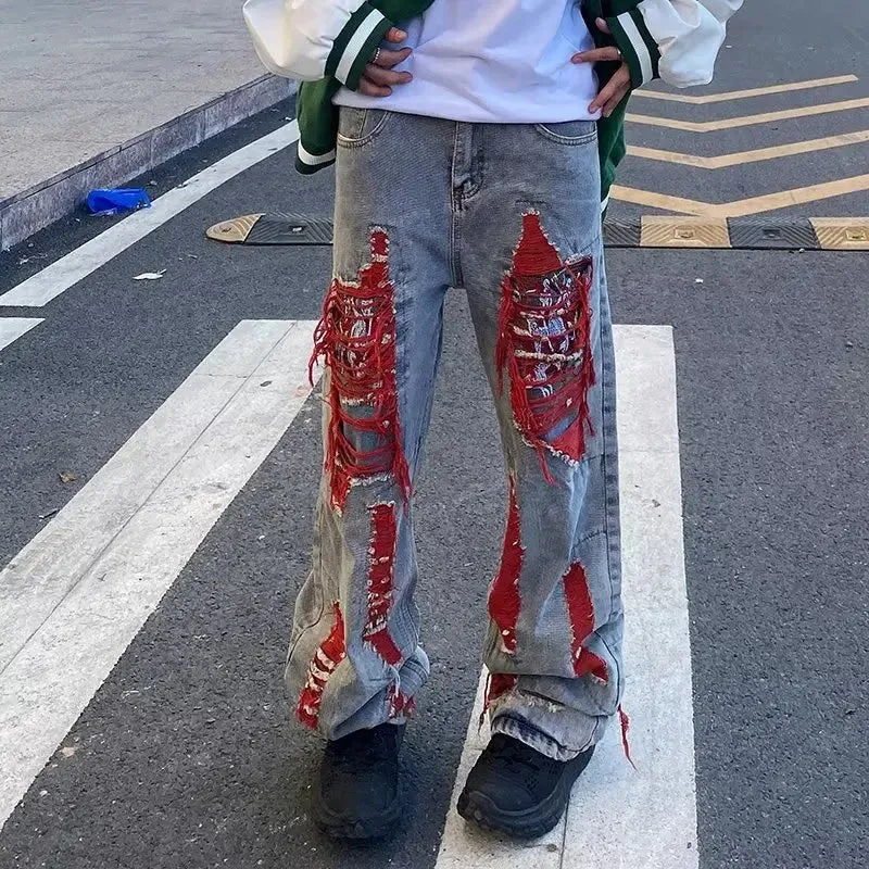 Wiaofellas  -  Ropa Grunge Y2K Streetwear Baggy Ripped Stacked Jeans Pants Men Clothing Kanye Women Straight Denim Trousers Pantaloni Uomo