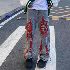 Wiaofellas  -  Ropa Grunge Y2K Streetwear Baggy Ripped Stacked Jeans Pants Men Clothing Kanye Women Straight Denim Trousers Pantaloni Uomo