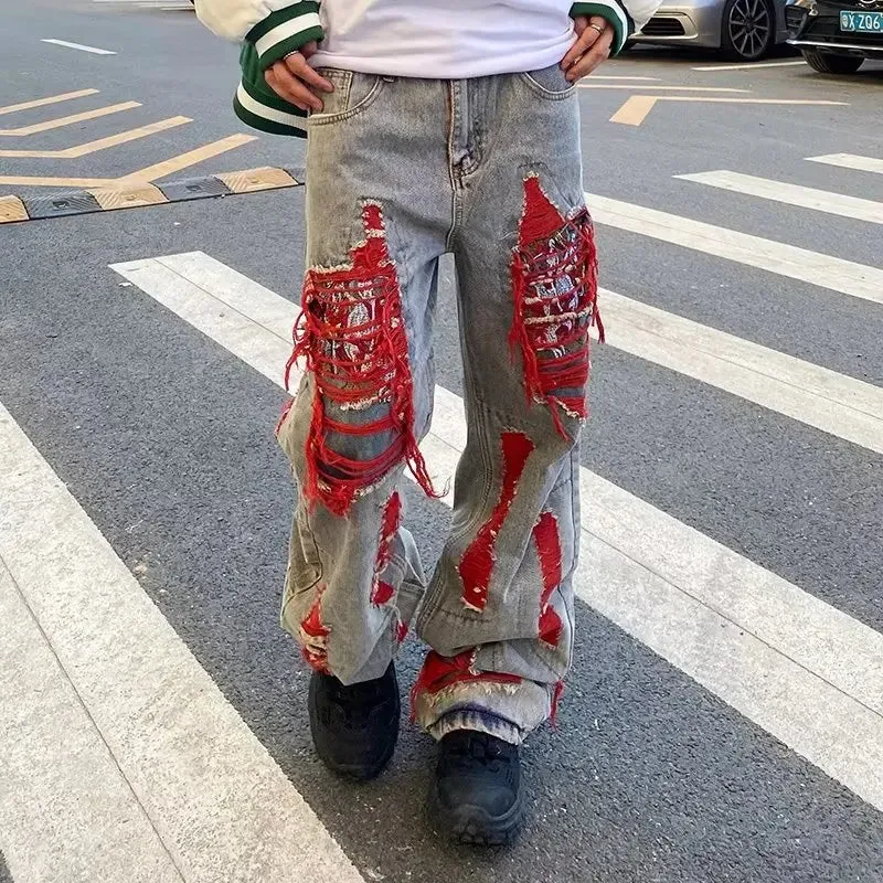 Wiaofellas  -  Ropa Grunge Y2K Streetwear Baggy Ripped Stacked Jeans Pants Men Clothing Kanye Women Straight Denim Trousers Pantaloni Uomo