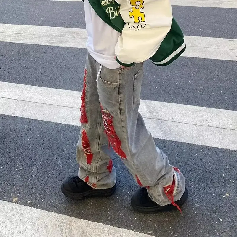Wiaofellas  -  Ropa Grunge Y2K Streetwear Baggy Ripped Stacked Jeans Pants Men Clothing Kanye Women Straight Denim Trousers Pantaloni Uomo
