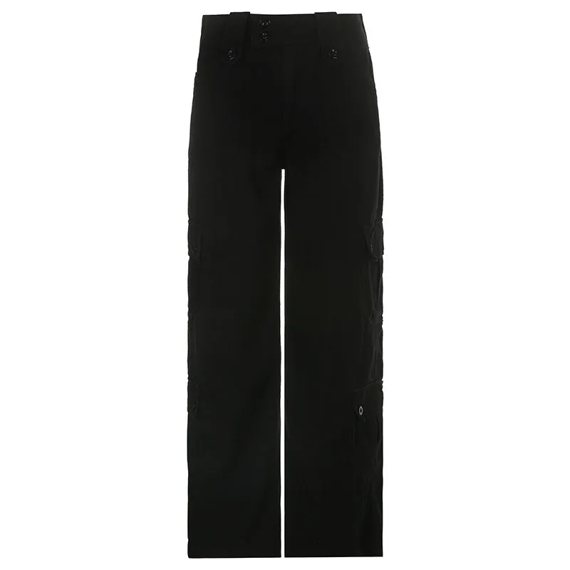Wjczt grunge outfits Hot Girl Fried Street Straight Casual Pants American Street Retro Style Irregular Large Pocket Wide Belt Design Jeans