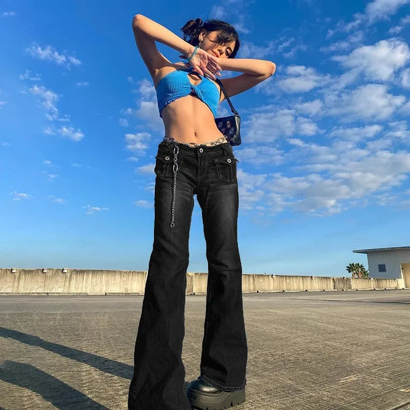 Wjczt Low Waist Denim Jeans women Vintage Cute Chic Straight Pants wide leg jwans woman Streetwear Harajuku Grunge Clothes Trousers