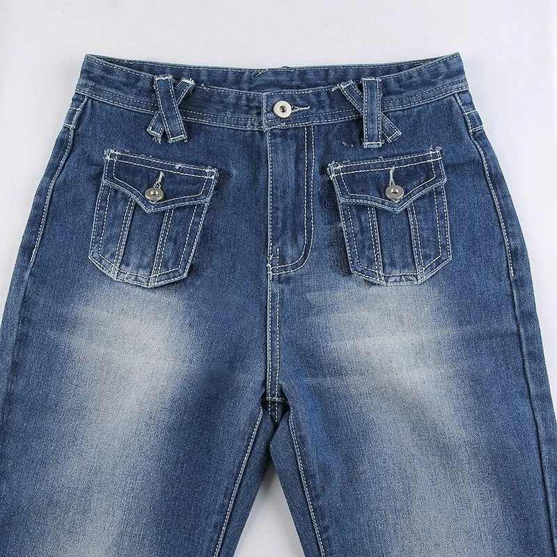 Wjczt Low Waist Denim Jeans women Vintage Cute Chic Straight Pants wide leg jwans woman Streetwear Harajuku Grunge Clothes Trousers