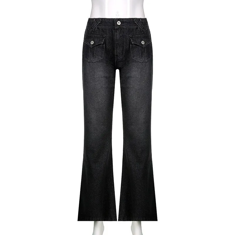 Wjczt Low Waist Denim Jeans women Vintage Cute Chic Straight Pants wide leg jwans woman Streetwear Harajuku Grunge Clothes Trousers