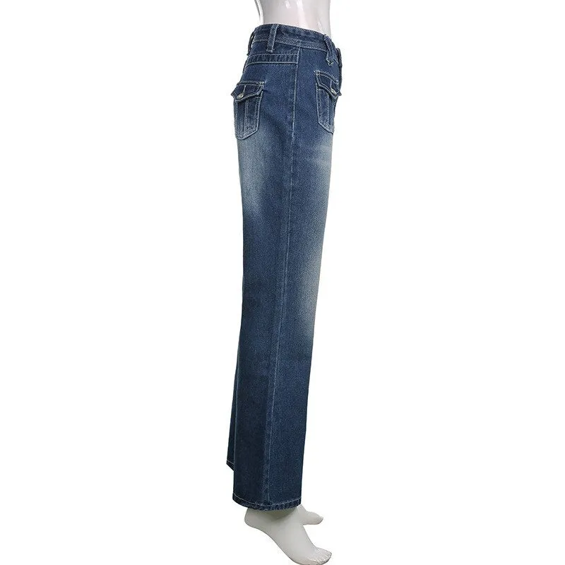 Wjczt Low Waist Denim Jeans women Vintage Cute Chic Straight Pants wide leg jwans woman Streetwear Harajuku Grunge Clothes Trousers