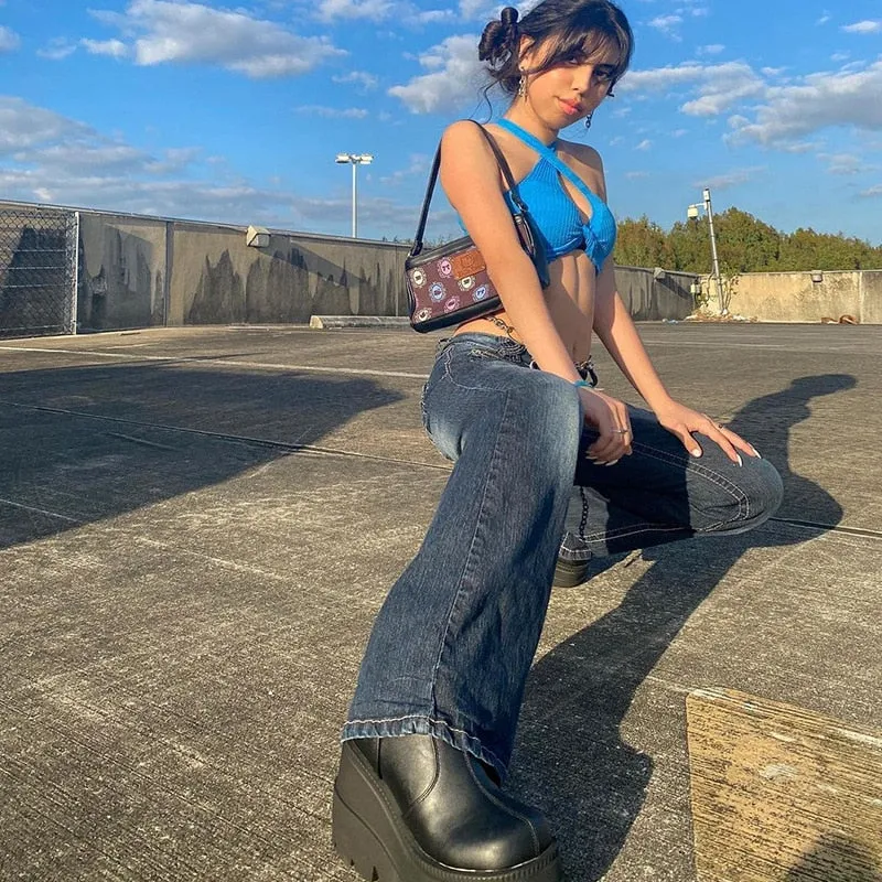 Wjczt Low Waist Denim Jeans women Vintage Cute Chic Straight Pants wide leg jwans woman Streetwear Harajuku Grunge Clothes Trousers
