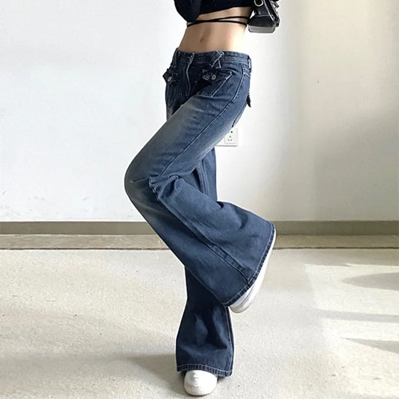 Wjczt Low Waist Denim Jeans women Vintage Cute Chic Straight Pants wide leg jwans woman Streetwear Harajuku Grunge Clothes Trousers