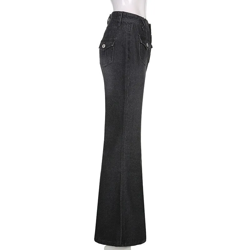 Wjczt Low Waist Denim Jeans women Vintage Cute Chic Straight Pants wide leg jwans woman Streetwear Harajuku Grunge Clothes Trousers
