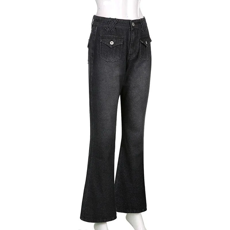 Wjczt Low Waist Denim Jeans women Vintage Cute Chic Straight Pants wide leg jwans woman Streetwear Harajuku Grunge Clothes Trousers