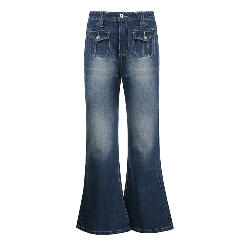 Wjczt Low Waist Denim Jeans women Vintage Cute Chic Straight Pants wide leg jwans woman Streetwear Harajuku Grunge Clothes Trousers