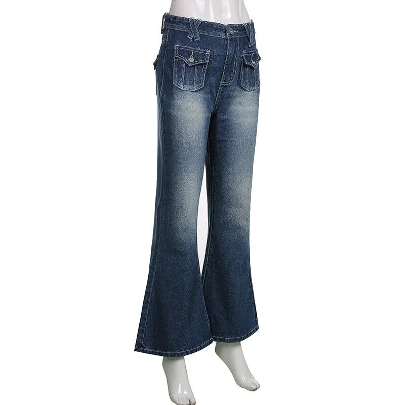 Wjczt Low Waist Denim Jeans women Vintage Cute Chic Straight Pants wide leg jwans woman Streetwear Harajuku Grunge Clothes Trousers