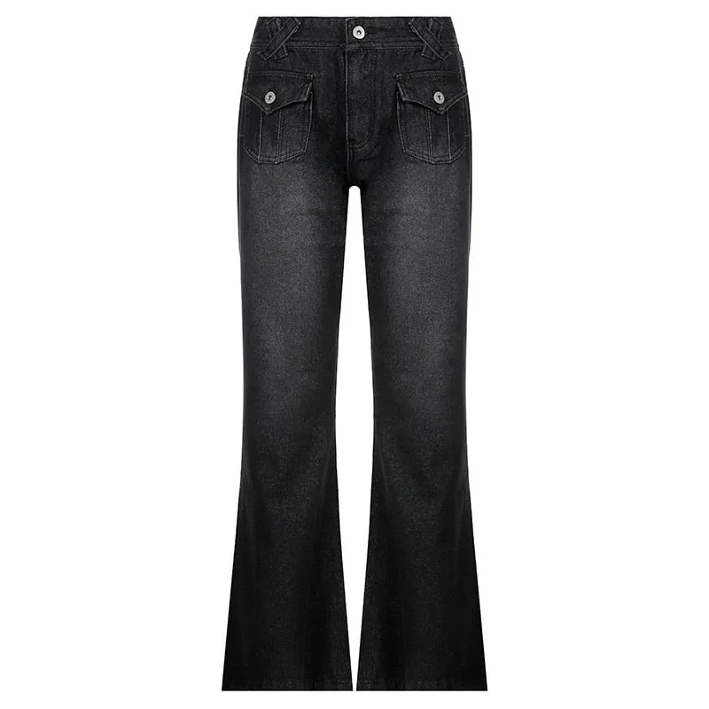 Wjczt Low Waist Denim Jeans women Vintage Cute Chic Straight Pants wide leg jwans woman Streetwear Harajuku Grunge Clothes Trousers