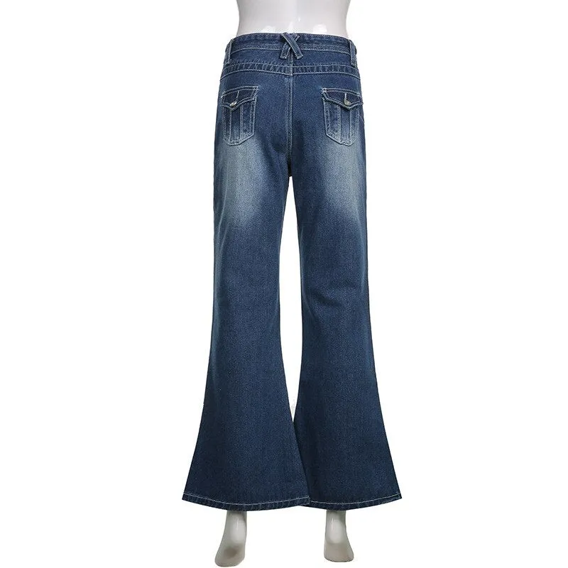 Wjczt Low Waist Denim Jeans women Vintage Cute Chic Straight Pants wide leg jwans woman Streetwear Harajuku Grunge Clothes Trousers