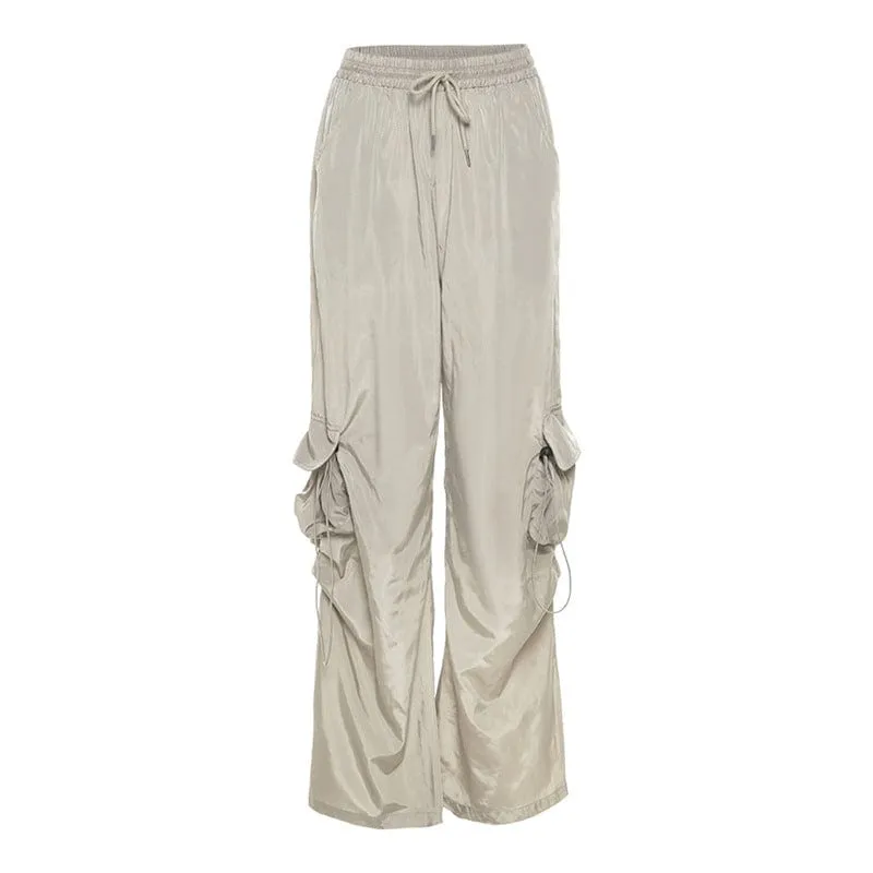 Women's Grunge Big-pocket Drawstring Casual Pants