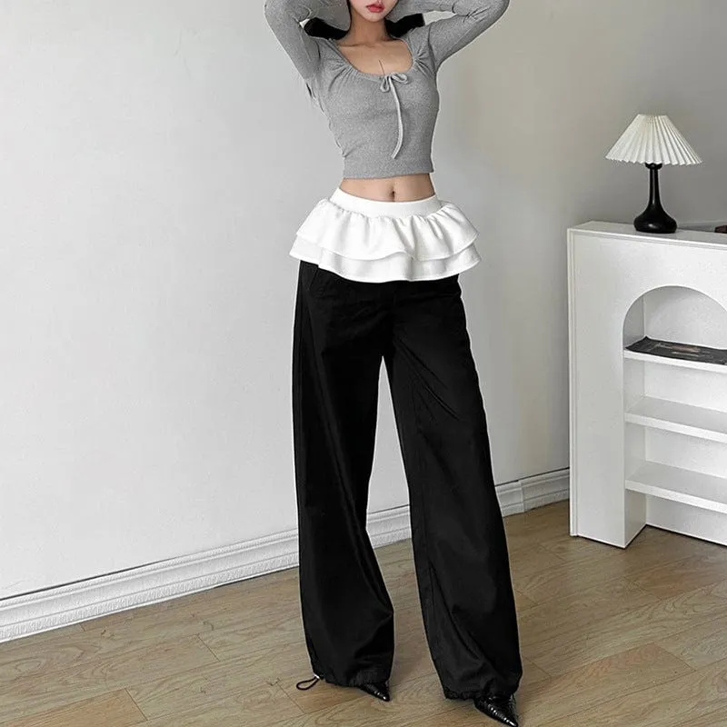 Women's Grunge Contrast Color Ruffled Pants