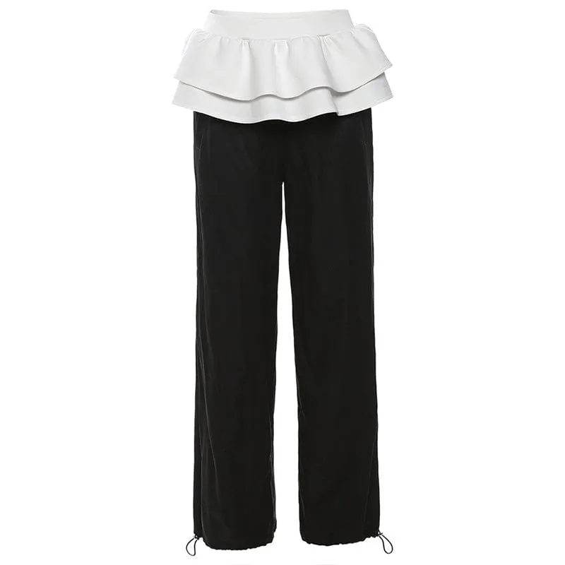Women's Grunge Contrast Color Ruffled Pants