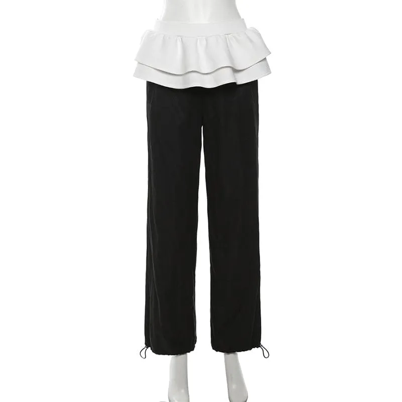 Women's Grunge Contrast Color Ruffled Pants