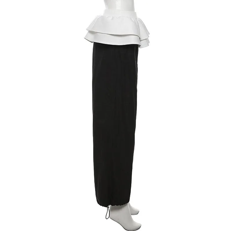Women's Grunge Contrast Color Ruffled Pants
