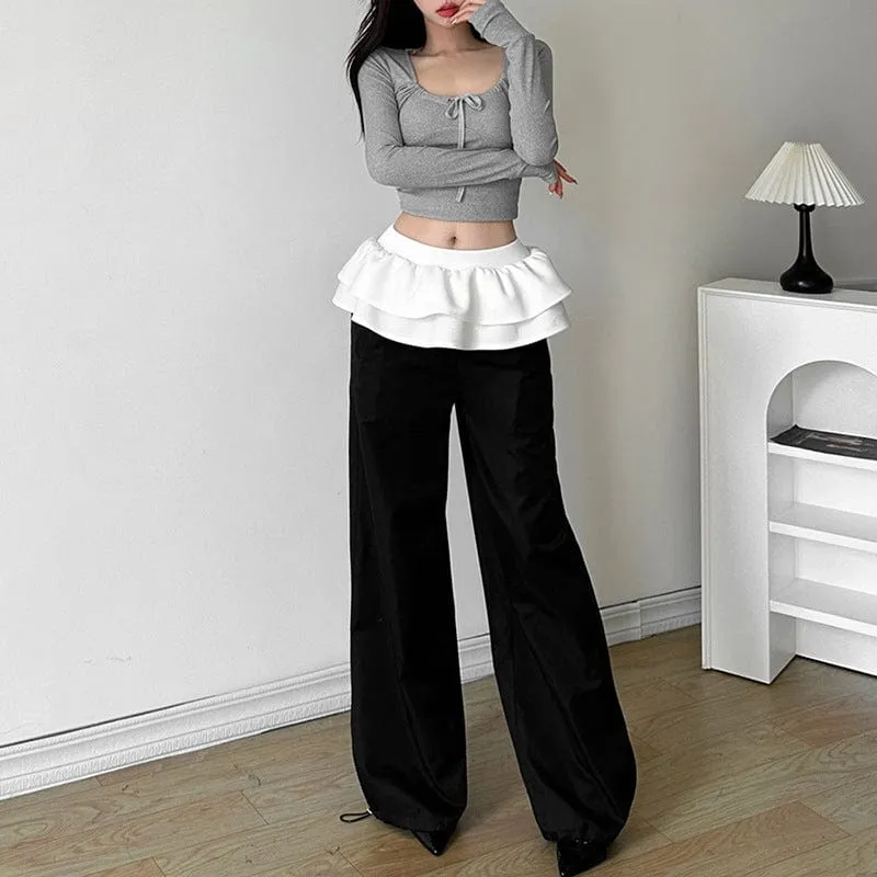 Women's Grunge Contrast Color Ruffled Pants