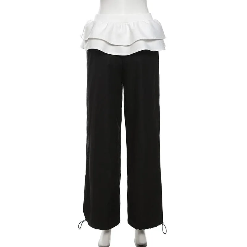 Women's Grunge Contrast Color Ruffled Pants