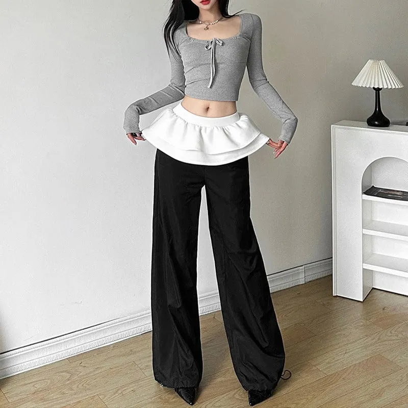 Women's Grunge Contrast Color Ruffled Pants