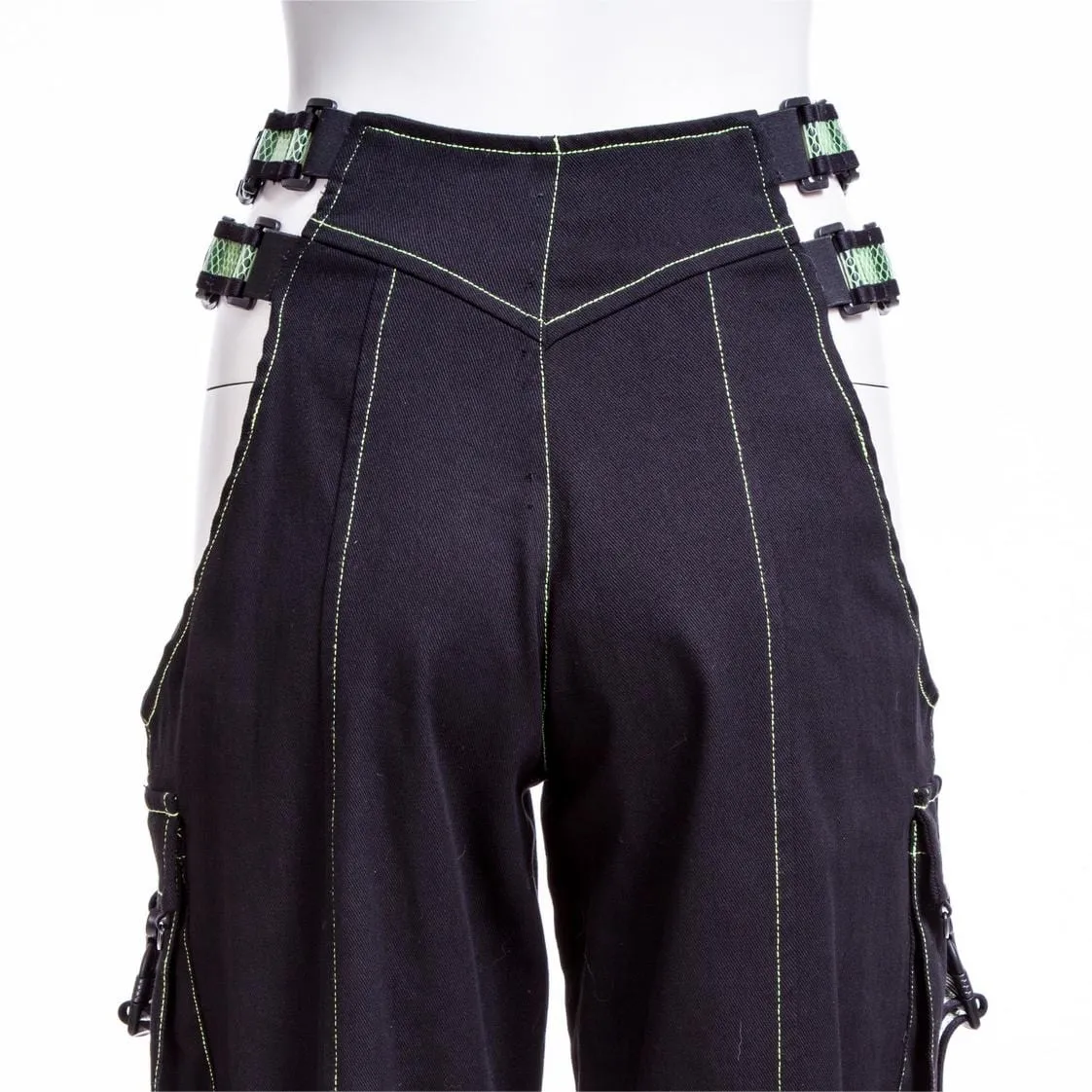 Women's Grunge Cutout  Straps Pants Green