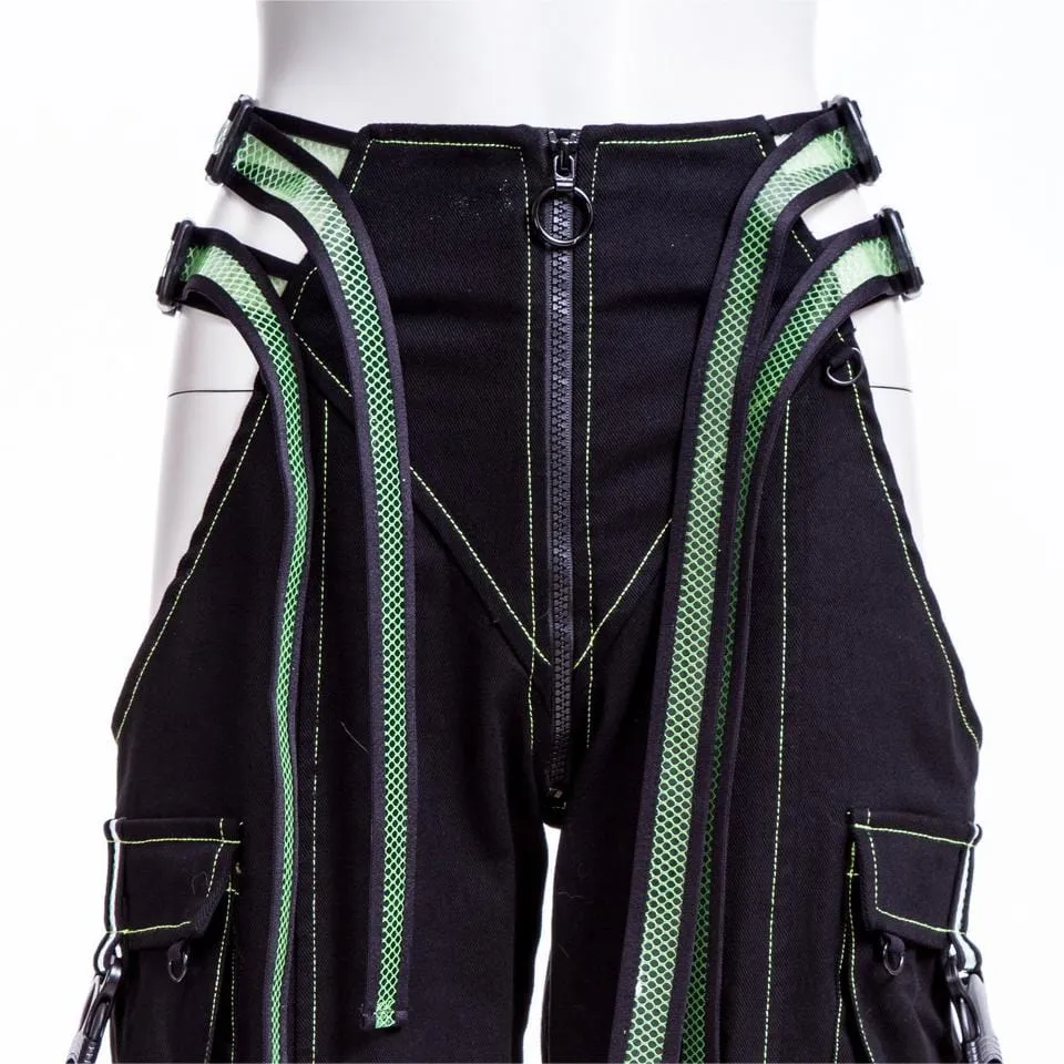 Women's Grunge Cutout  Straps Pants Green