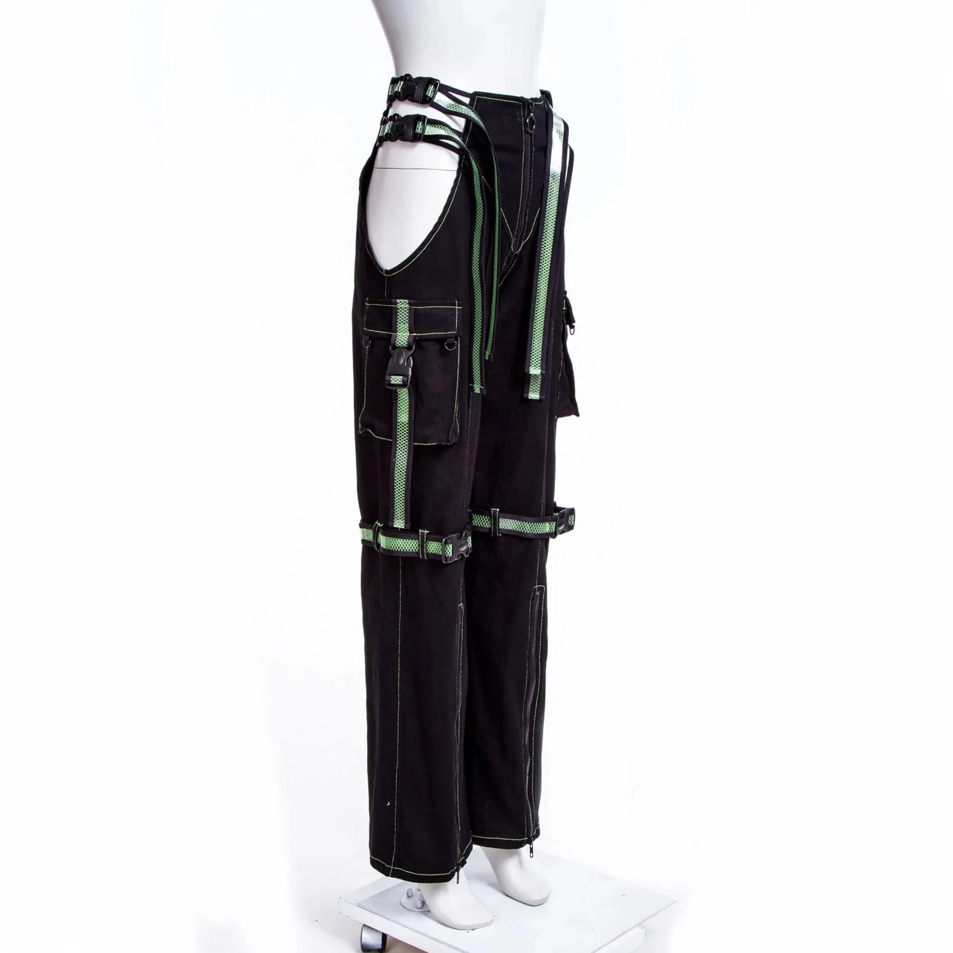 Women's Grunge Cutout  Straps Pants Green