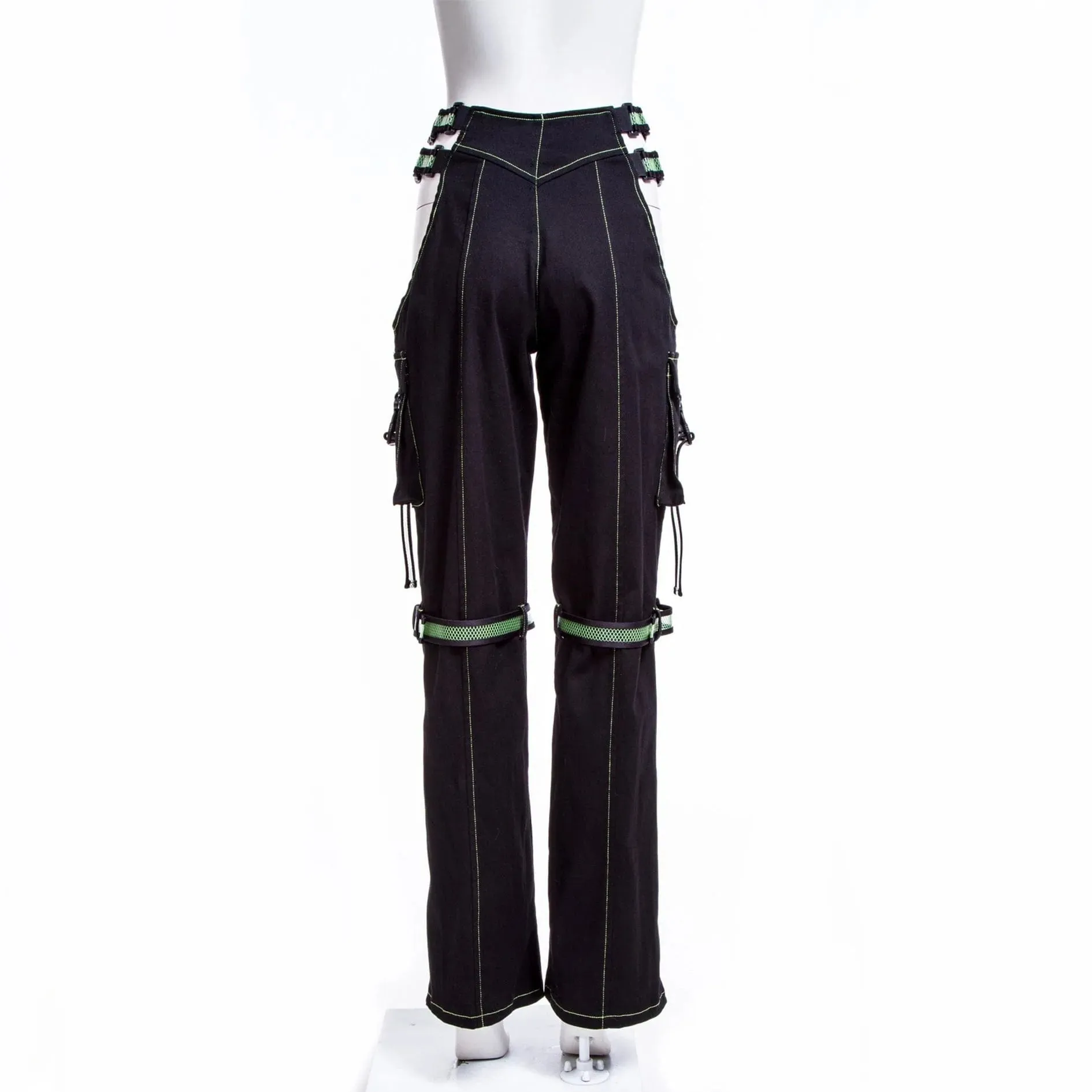 Women's Grunge Cutout  Straps Pants Green