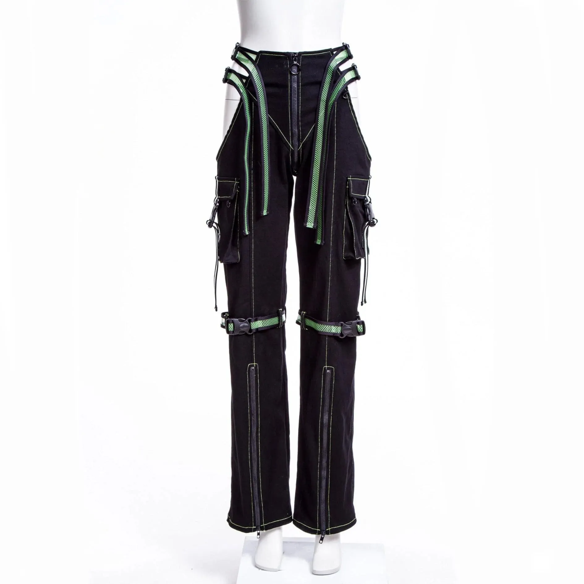 Women's Grunge Cutout  Straps Pants Green