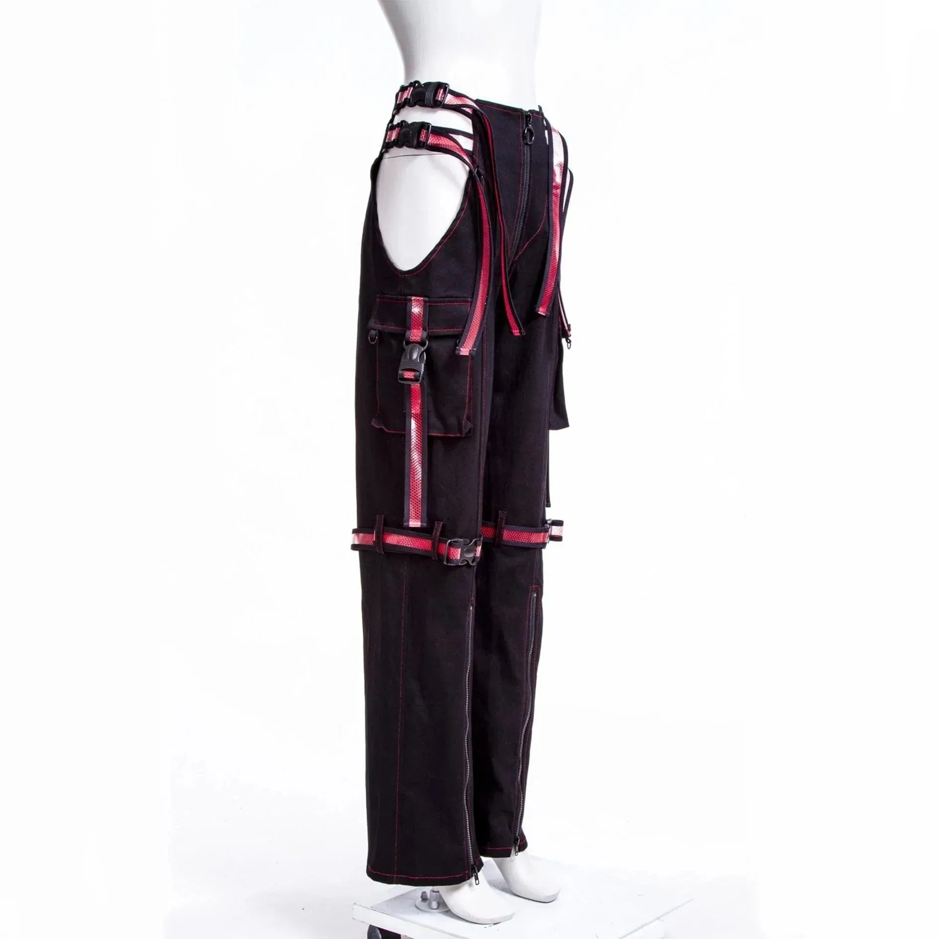 Women's Grunge Cutout Straps Pants Red