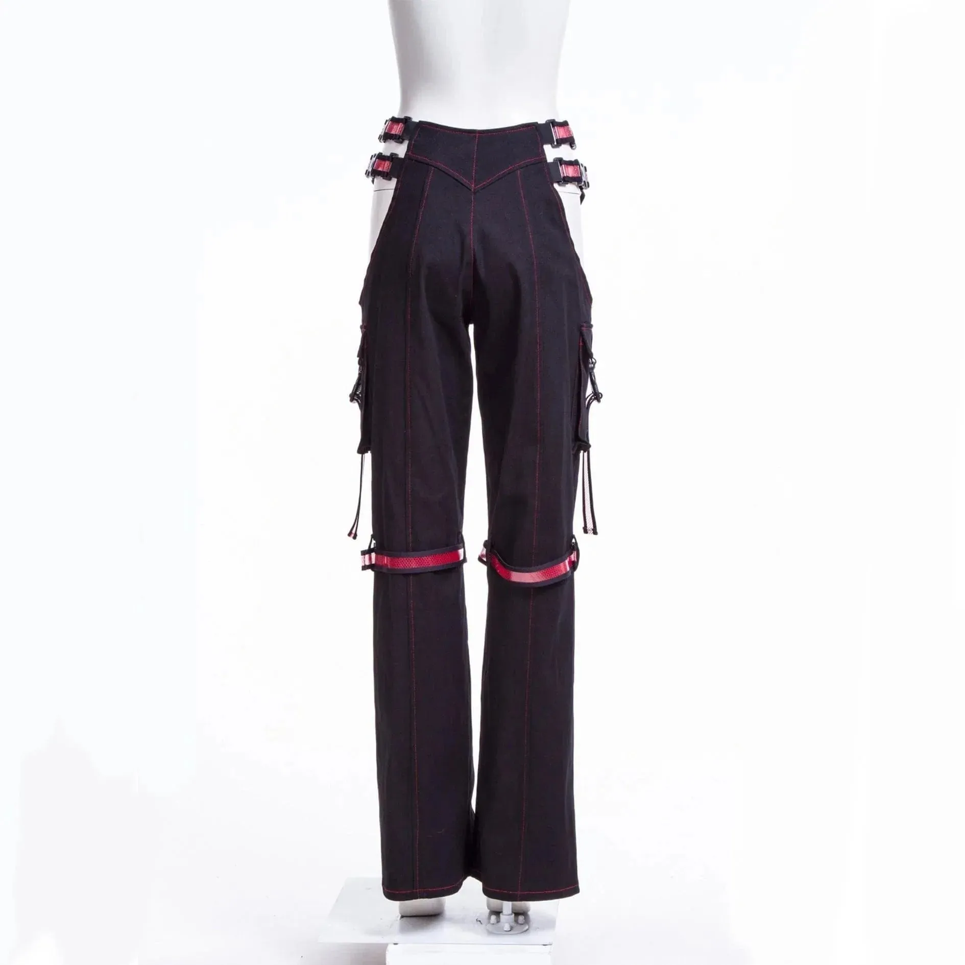 Women's Grunge Cutout Straps Pants Red