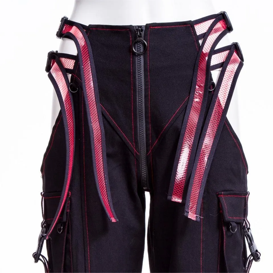 Women's Grunge Cutout Straps Pants Red