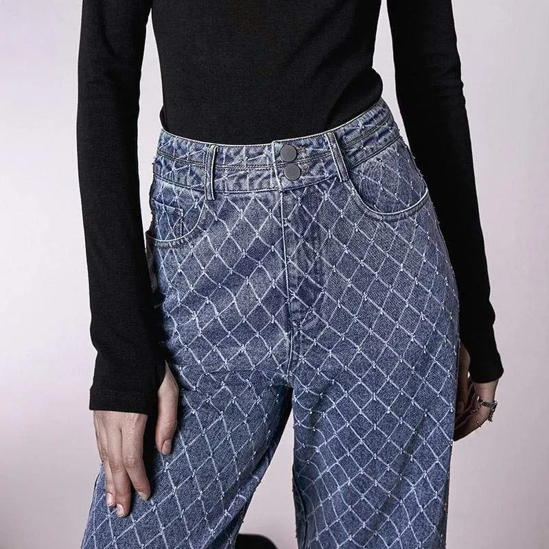 Women's Grunge Diamond Denim Pants
