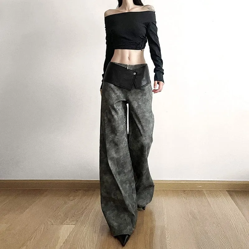 Women's Grunge Faux Leather Loose Pants