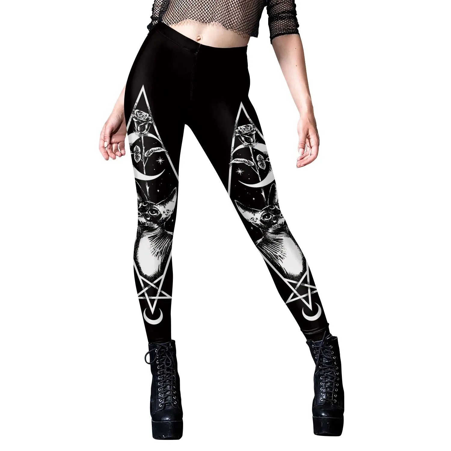 [You're My Secret] 2024 HOT Gothic Leggings For Women Ouija Workout Pants Dark Grunge Black Cat Skull Leggins Devil Satan Legins