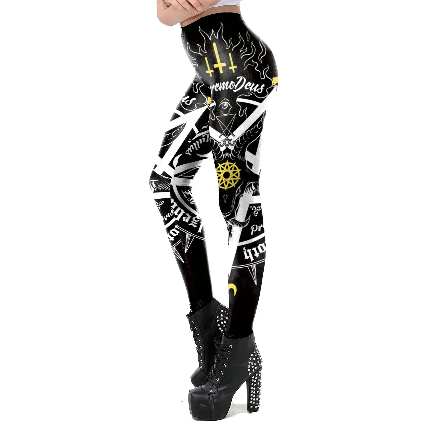[You're My Secret] 2024 HOT Gothic Leggings For Women Ouija Workout Pants Dark Grunge Black Cat Skull Leggins Devil Satan Legins