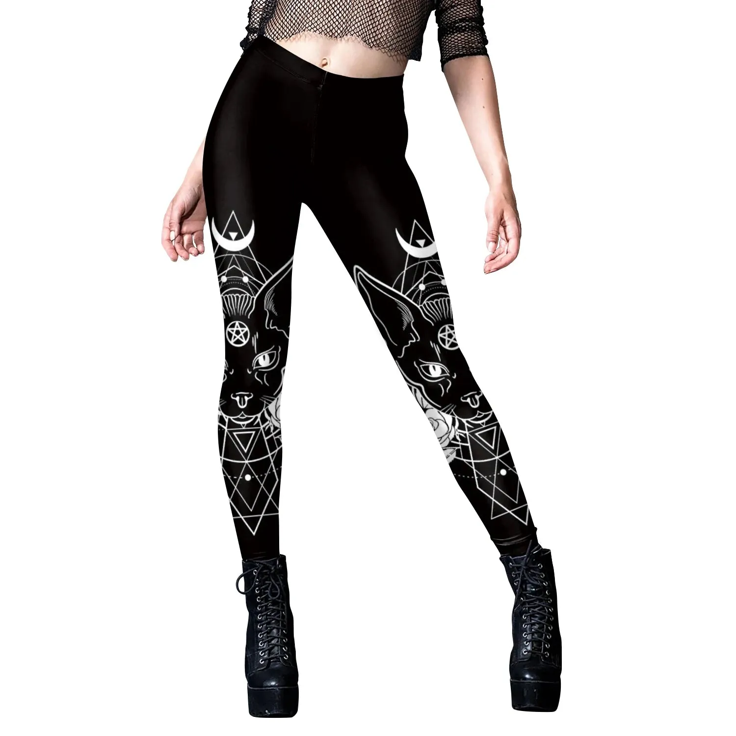 [You're My Secret] 2024 HOT Gothic Leggings For Women Ouija Workout Pants Dark Grunge Black Cat Skull Leggins Devil Satan Legins