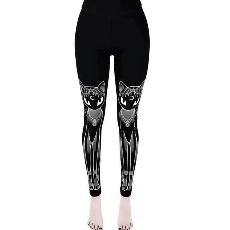 [You're My Secret] 2024 HOT Gothic Leggings For Women Ouija Workout Pants Dark Grunge Black Cat Skull Leggins Devil Satan Legins
