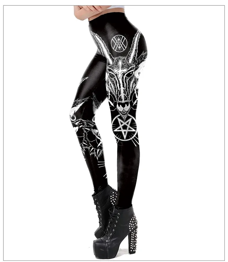 [You're My Secret] 2024 HOT Gothic Leggings For Women Ouija Workout Pants Dark Grunge Black Cat Skull Leggins Devil Satan Legins